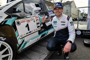 16 March 2025; Keith Cronin in his Citroen C3 Rally2 celebrates after winning the West Cork Rally on day three of The Clonakilty Park Hotel West Cork Rally in Clonakilty, Cork. Photo by Philip Fitzpatrick/Sportsfile
