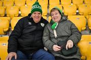 20 March 2025; Republic of Ireland supporters Mick and Betty Pender from Ashbourne, Meath, before the UEFA Nations League B/C Play-off 1st Leg match between Bulgaria and Republic of Ireland at Hristo Botev Stadium in Plovdiv, Bulgaria. Photo by Stephen McCarthy/Sportsfile