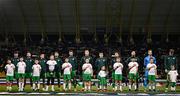 20 March 2025; Republic of Ireland players, from left, Troy Parrott, Mikey Johnston, Josh Cullen, Robbie Brady, Finn Azaz, Dara O'Shea, Jason Knight, Ryan Manning, Matt Doherty, goalkeeper Caoimhin Kelleher and captain Nathan Collins before the UEFA Nations League B/C Play-off 1st Leg match between Bulgaria and Republic of Ireland at Hristo Botev Stadium in Plovdiv, Bulgaria. Photo by Stephen McCarthy/Sportsfile