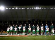 20 March 2025; Republic of Ireland players, from left, Troy Parrott, Mikey Johnston, Josh Cullen, Robbie Brady, Finn Azaz, Dara O'Shea, Jason Knight, Ryan Manning, Matt Doherty, goalkeeper Caoimhin Kelleher and team captain Nathan Collins before the UEFA Nations League B/C Play-off 1st Leg match between Bulgaria and Republic of Ireland at Hristo Botev Stadium in Plovdiv, Bulgaria. Photo by Stephen McCarthy/Sportsfile