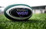 21 March 2025; A general view of a match ball during the Ireland rugby captain's run at Kingspan Stadium in Belfast. Photo by Ramsey Cardy/Sportsfile