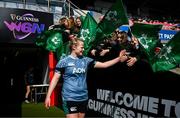 21 March 2025; Dannah O'Brien of Ireland with supporters before the Ireland rugby captain's run at Kingspan Stadium in Belfast. Photo by Ramsey Cardy/Sportsfile