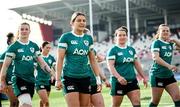 21 March 2025; Erin King, centre, and team-mates during the Ireland rugby captain's run at Kingspan Stadium in Belfast. Photo by Ramsey Cardy/Sportsfile