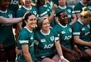 21 March 2025; Captain Amee-Leigh Costigan, left, and Edel McMahon during the Ireland rugby captain's run at Kingspan Stadium in Belfast. Photo by Ramsey Cardy/Sportsfile