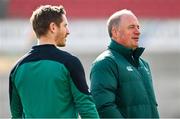 21 March 2025; IRFU performance director David Humphreys, right, with kicking coach Gareth Steenson during the Ireland rugby captain's run at Kingspan Stadium in Belfast. Photo by Ramsey Cardy/Sportsfile
