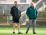 21 March 2025; IRFU head of athletic performance and science Nick Winkelman, left, and IRFU performance director David Humphreys during the Ireland rugby captain's run at Kingspan Stadium in Belfast. Photo by Ramsey Cardy/Sportsfile