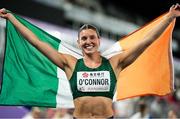 21 March 2025; Kate O’Connor of Ireland celebrates after winning a silver medal in the women's pentathlon on day one of the World Indoor Athletics Championships at Nanjing's Cube Gymnasium at the Nanjing Youth Olympic Sports Park in Nanjing, China. Photo by Sportsfile