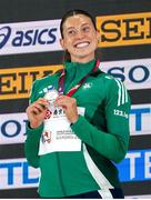 21 March 2025; Kate O’Connor of Ireland with her silver medal won in the women's pentathlon on day one of the World Indoor Athletics Championships at Nanjing's Cube Gymnasium at the Nanjing Youth Olympic Sports Park in Nanjing, China. Photo by Sportsfile