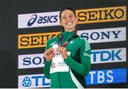 21 March 2025; Kate O’Connor of Ireland with her silver medal won in the women's pentathlon on day one of the World Indoor Athletics Championships at Nanjing's Cube Gymnasium at the Nanjing Youth Olympic Sports Park in Nanjing, China. Photo by Sportsfile