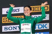 21 March 2025; Kate O’Connor of Ireland reacts before being presented with her silver medal won in the women's pentathlon on day one of the World Indoor Athletics Championships at Nanjing's Cube Gymnasium at the Nanjing Youth Olympic Sports Park in Nanjing, China. Photo by Sportsfile