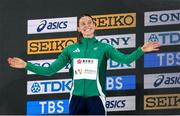 21 March 2025; Kate O’Connor of Ireland reacts before being presented with her silver medal won in the women's pentathlon on day one of the World Indoor Athletics Championships at Nanjing's Cube Gymnasium at the Nanjing Youth Olympic Sports Park in Nanjing, China. Photo by Sportsfile