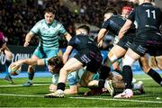 21 March 2025; Sean O'Brien of Munster scores the second try during the United Rugby Championship match between Glasgow Warriors and Munster at Scotstoun Stadium in Glasgow, Scotland. Photo by Ewan Boothman/Sportsfile