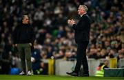 21 March 2025; Northern Ireland manager Michael O'Neill, right, and Switzerland manager Murat Yakin during the international friendly match between Northern Ireland and Switzerland at the National Football Stadium at Windsor Park in Belfast. Photo by Ben McShane/Sportsfile