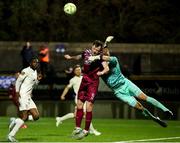 21 March 2025; Athlone Town goalkeeper Matthew Connor makes a save underpressure from Cian Murphy of Cobh Ramblers during the SSE Airtricity Men's First Division match between Cobh Ramblers and Athlone Town at St Colman's Park in Cobh, Cork. Photo by Michael P Ryan/Sportsfile