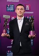 21 March 2025; Cuala footballer Con O’Callaghan with his 2024/25 AIB GAA Club Football Player of the Year award and AIB Club Football Team of the Year Award during the AIB Club Player Awards at Croke Park in Dublin. The AIB Club Player Awards celebrated the best players from club Football, Hurling, Camogie, and LGFA in a single ceremony for the first time, recognising their outstanding achievements on the field throughout the season. Photo by Sam Barnes/Sportsfile