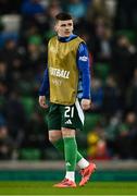 21 March 2025; Ronan Hale of Northern Ireland at half-time of the international friendly match between Northern Ireland and Switzerland at the National Football Stadium at Windsor Park in Belfast. Photo by Ben McShane/Sportsfile