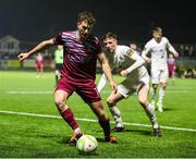 21 March 2025; Cian Bargary of Cobh Ramblers in action against Kyle O'Connor of Athlone Town during the SSE Airtricity Men's First Division match between Cobh Ramblers and Athlone Town at St Colman's Park in Cobh, Cork. Photo by Michael P Ryan/Sportsfile