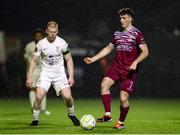 21 March 2025; Cian Bargary of Cobh Ramblers in action against Aaron Connolly of Athlone Town during the SSE Airtricity Men's First Division match between Cobh Ramblers and Athlone Town at St Colman's Park in Cobh, Cork. Photo by Michael P Ryan/Sportsfile