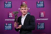 21 March 2025; Slaughtneil hurler Fionn McEldowney with his 2024/25 Hurling Team of the Year award during the AIB Club Player Awards at Croke Park in Dublin. The AIB Club Player Awards celebrated the best players from club Football, Hurling, Camogie, and LGFA in a single ceremony for the first time, recognising their outstanding achievements on the field throughout the season. Photo by Sam Barnes/Sportsfile