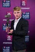21 March 2025; Slaughtneil hurler Fionn McEldowney with his 2024/25 Hurling Team of the Year award during the AIB Club Player Awards at Croke Park in Dublin. The AIB Club Player Awards celebrated the best players from club Football, Hurling, Camogie, and LGFA in a single ceremony for the first time, recognising their outstanding achievements on the field throughout the season. Photo by Sam Barnes/Sportsfile