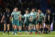 21 March 2025; Munster players at full time during the United Rugby Championship match between Glasgow Warriors and Munster at Scotstoun Stadium in Glasgow, Scotland. Photo by Ewan Bootman/Sportsfile