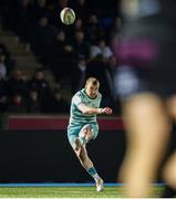 21 March 2025; Rory Scannell of Munster strikes a conversion during the United Rugby Championship match between Glasgow Warriors and Munster at Scotstoun Stadium in Glasgow, Scotland. Photo by Ewan Bootman/Sportsfile