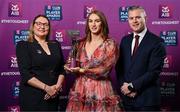 21 March 2025; Kilmacud Crokes ladies footballer Lauren Magee is presented her 2024 Ladies Gaelic Football Team of the Year award by President of the Ladies Gaelic Football Association, Trina Murray and Chief Marketing Officer of AIB, Mark Doyle during the AIB Club Player Awards at Croke Park in Dublin. The AIB Club Player Awards celebrated the best players from club Football, Hurling, Camogie, and LGFA in a single ceremony for the first time, recognising their outstanding achievements on the field throughout the season. Photo by Seb Daly/Sportsfile