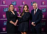 21 March 2025; Kilmacud Crokes ladies footballer Aoife Kane is presented her 2024 Ladies Gaelic Football Team of the Year award by President of the Ladies Gaelic Football Association, Trina Murray and Chief Marketing Officer of AIB, Mark Doyle during the AIB Club Player Awards at Croke Park in Dublin. The AIB Club Player Awards celebrated the best players from club Football, Hurling, Camogie, and LGFA in a single ceremony for the first time, recognising their outstanding achievements on the field throughout the season. Photo by Seb Daly/Sportsfile