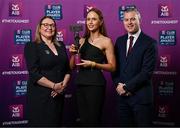21 March 2025; Kilkerrin-Clonberne ladies footballer Olivia Divilly is presented her 2024 Ladies Gaelic Football Team of the Year award by President of the Ladies Gaelic Football Association, Trina Murray and Chief Marketing Officer of AIB, Mark Doyle during the AIB Club Player Awards at Croke Park in Dublin. The AIB Club Player Awards celebrated the best players from club Football, Hurling, Camogie, and LGFA in a single ceremony for the first time, recognising their outstanding achievements on the field throughout the season. Photo by Seb Daly/Sportsfile