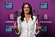 21 March 2025; Sarsfields camogie player Niamh McGrath with her 2024 Camogie Club Championship Player of the Year award and AIB Club Camogie Team of the Year Award during the AIB Club Player Awards at Croke Park in Dublin. The AIB Club Player Awards celebrated the best players from club Football, Hurling, Camogie, and LGFA in a single ceremony for the first time, recognising their outstanding achievements on the field throughout the season. Photo by Sam Barnes/Sportsfile