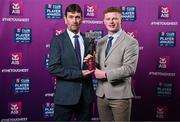 21 March 2025; Errigal Ciaran footballer Peter Óg McCartan with his father Dan during the AIB Club Player Awards at Croke Park in Dublin. Photo by Seb Daly/Sportsfile