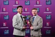 21 March 2025; Errigal Ciaran footballers Joe Oguz, left, and Peter Óg McCartan with their 2024/25 Football Team of the Year awards during the AIB Club Player Awards at Croke Park in Dublin. The AIB Club Player Awards celebrated the best players from club Football, Hurling, Camogie, and LGFA in a single ceremony for the first time, recognising their outstanding achievements on the field throughout the season. Photo by Seb Daly/Sportsfile