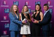 21 March 2025; Kilkerrin-Clonberne ladies footballers Hannah and Eva Noone with their parents Linda and Gerry during the AIB Club Player Awards at Croke Park in Dublin. The AIB Club Player Awards celebrated the best players from club Football, Hurling, Camogie, and LGFA in a single ceremony for the first time, recognising their outstanding achievements on the field throughout the season. Photo by Seb Daly/Sportsfile
