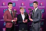 21 March 2025; Slaughtneil hurlers, from left, Shane McGuigan, Fionn McEldowney and Brendan Rogers, with their 2024/25 Hurling Team of the Year awards during the AIB Club Player Awards at Croke Park in Dublin. The AIB Club Player Awards celebrated the best players from club Football, Hurling, Camogie, and LGFA in a single ceremony for the first time, recognising their outstanding achievements on the field throughout the season. Photo by Sam Barnes/Sportsfile