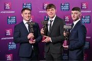 21 March 2025; Cuala footballers, from left, Niall O'Callaghan, Charlie McMorrow and David O'Dowd with their 2024/25 Football Team of the Year awards during the AIB Club Player Awards at Croke Park in Dublin. The AIB Club Player Awards celebrated the best players from club Football, Hurling, Camogie, and LGFA in a single ceremony for the first time, recognising their outstanding achievements on the field throughout the season. Photo by Sam Barnes/Sportsfile