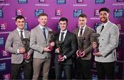 21 March 2025; Errigal Ciaran footballers, from left,  Darragh Canavan, Peter Óg McCartan, Ruairí Canavan, Peter Harte and  Joe Oguz with their 2024/25 Football Team of the Year awards during the AIB Club Player Awards at Croke Park in Dublin. The AIB Club Player Awards celebrated the best players from club Football, Hurling, Camogie, and LGFA in a single ceremony for the first time, recognising their outstanding achievements on the field throughout the season. Photo by Sam Barnes/Sportsfile