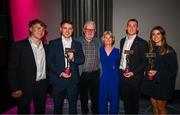 21 March 2025; Cuala footballers Niall and Con O'Callaghan with Kilmacud Crokes ladies footballer Aoife Kane and family during the AIB Club Player Awards at Croke Park in Dublin. The AIB Club Player Awards celebrated the best players from club Football, Hurling, Camogie, and LGFA in a single ceremony for the first time, recognising their outstanding achievements on the field throughout the season. Photo by Seb Daly/Sportsfile