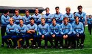 23 September 1984; The Dublin team, back, from left, Tommy Conroy, Barney Rock, Mick Kennedy, Anton O'Toole, John O'Leary, Gerry Hargan, Mick Holden and Ciaran Duff, with, front, from left, Brian Mullins, P.J. Buckley, Joe McNally, Tommy Drumm, Pat Canavan, John Kearns and John Royane prior to the All-Ireland Senior Football Championship Final match between Kerry and Dublin at Croke Park in Dublin. Photo by Jim Connolly/Sportsfile