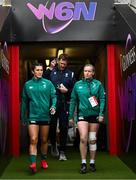 22 March 2025; Amee-Leigh Costigan, left, and Edel McMahon of Ireland before the Women's Six Nations Rugby Championship match between Ireland and France at Kingspan Stadium in Belfast. Photo by Ramsey Cardy/Sportsfile