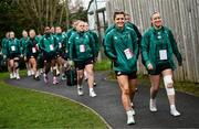 22 March 2025; Amee-Leigh Costigan, left, and Edel McMahon of Ireland before the Women's Six Nations Rugby Championship match between Ireland and France at Kingspan Stadium in Belfast. Photo by Ramsey Cardy/Sportsfile
