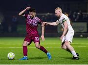 21 March 2025; Shane Griffin of Cobh Ramblers in action against Aaron Connolly of Athlone Town during the SSE Airtricity Men's First Division match between Cobh Ramblers and Athlone Town at St Colman's Park in Cobh, Cork. Photo by Michael P Ryan/Sportsfile