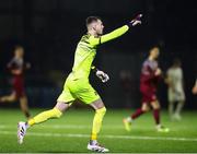 21 March 2025; Cobh Ramblers goalkeeper Timothy Martin celebrates his sides second goal during the SSE Airtricity Men's First Division match between Cobh Ramblers and Athlone Town at St Colman's Park in Cobh, Cork. Photo by Michael P Ryan/Sportsfile
