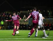 21 March 2025; Barry Coffey of Cobh Ramblers has a shot on goal during the SSE Airtricity Men's First Division match between Cobh Ramblers and Athlone Town at St Colman's Park in Cobh, Cork. Photo by Michael P Ryan/Sportsfile