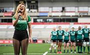 22 March 2025; Singer Lyra performs Ireland's Call before the Women's Six Nations Rugby Championship match between Ireland and France at Kingspan Stadium in Belfast. Photo by Ramsey Cardy/Sportsfile