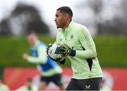 22 March 2025; Goalkeeper Gavin Bazunu during a Republic of Ireland training session at the FAI National Training Centre in Abbotstown, Dublin. Photo by Stephen McCarthy/Sportsfile