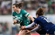 22 March 2025; Eve Higgins of Ireland is tackled by Carla Arbez of France during the Women's Six Nations Rugby Championship match between Ireland and France at Kingspan Stadium in Belfast. Photo by Ramsey Cardy/Sportsfile