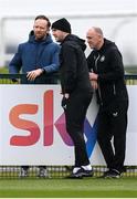 22 March 2025; Aidan Price, FAI's Head of Talent ID and Recruitment, with assistant head coach John O'Shea and osteopath Tony McCarthy, right, during a Republic of Ireland training session at the FAI National Training Centre in Abbotstown, Dublin. Photo by Stephen McCarthy/Sportsfile