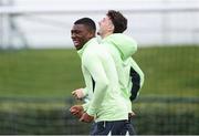 22 March 2025; Sinclair Armstrong and Rocco Vata, right, during a Republic of Ireland training session at the FAI National Training Centre in Abbotstown, Dublin. Photo by Stephen McCarthy/Sportsfile