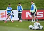 22 March 2025; Robbie Brady, left, during a Republic of Ireland training session at the FAI National Training Centre in Abbotstown, Dublin. Photo by Stephen McCarthy/Sportsfile