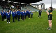 22 March 2025; Eilís Lynch of Kerry and her students from Kilmurry National School in Cordal, Kerry, perform Amhrán na bhFiann by sign language before the Lidl Ladies National Football League Division 1 Round 6 match between Kerry and Meath at Austin Stack Park in Tralee, Kerry. Photo by Brendan Moran/Sportsfile